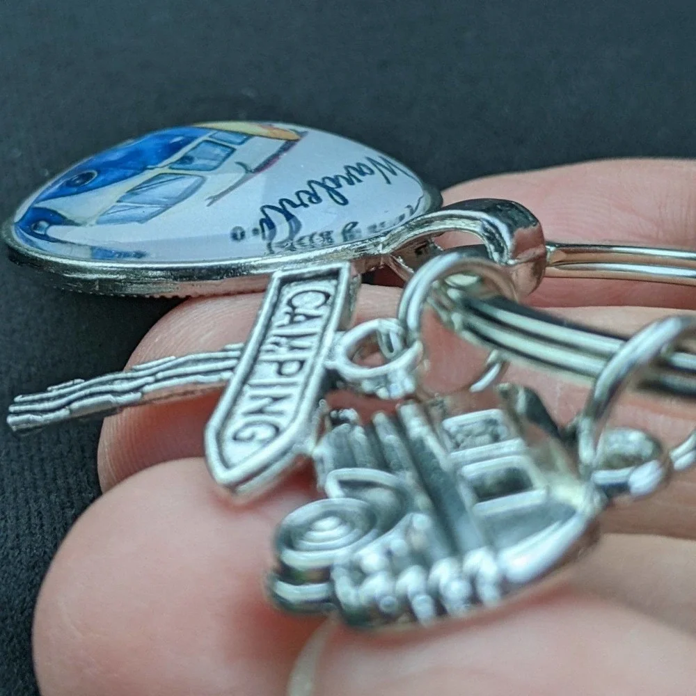 4/$20 New wanderlust travel van surfing kayaking keychain keyring cabochon dome